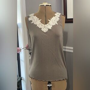 LOFT sz XL Tan Tank Top with Lace Detail
